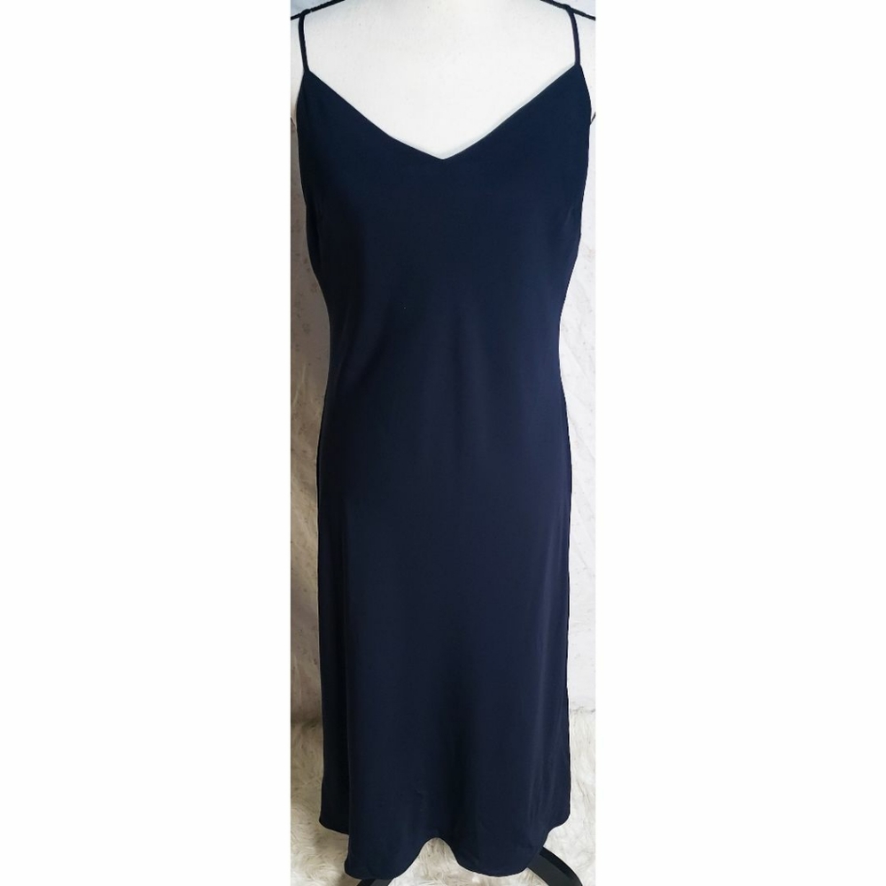NWT Silk Dress Banana Republic Midi Washable Sheath Sleeveless Navy Blue 14